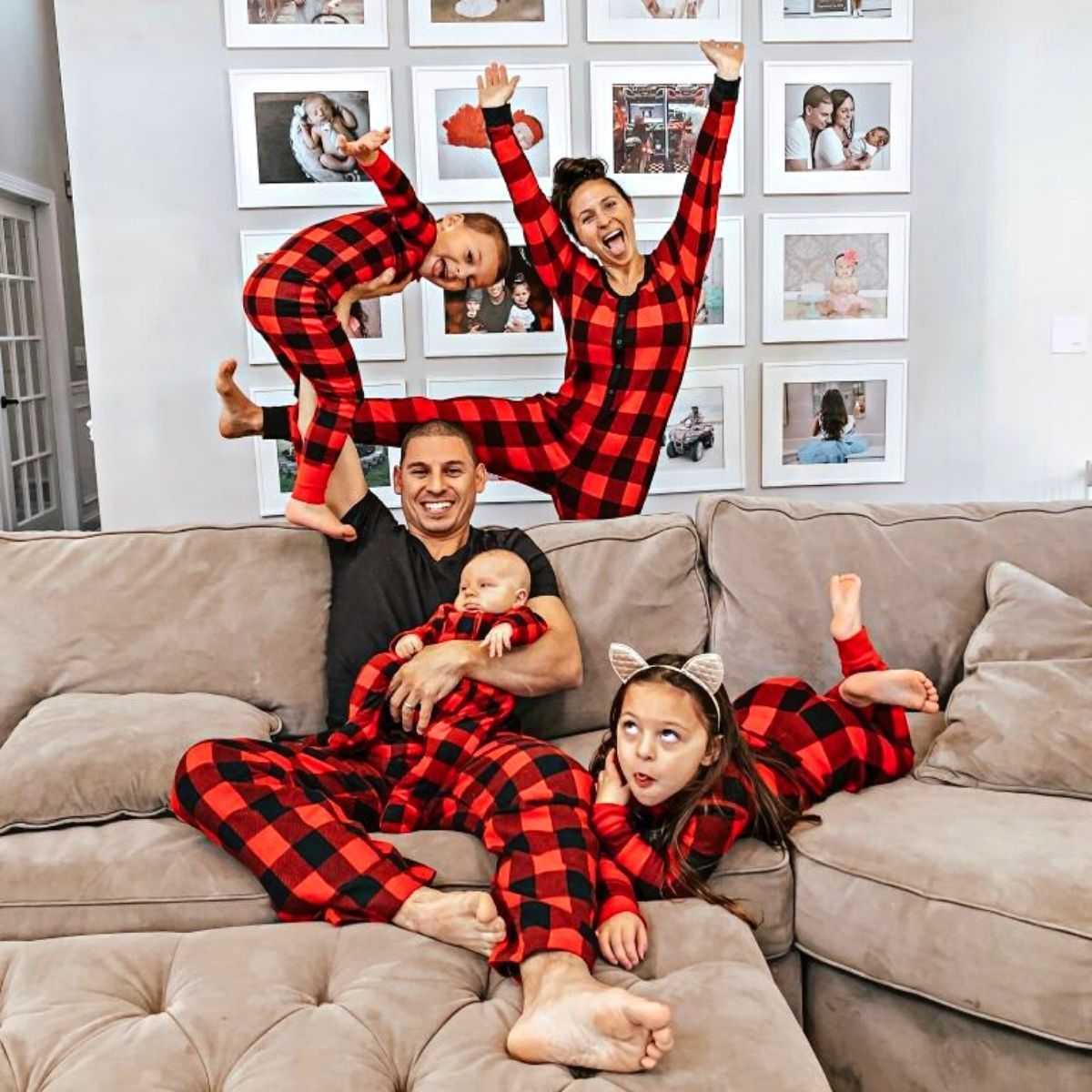 Pijamas Navidad Familia Pijama Cuadros Rojos y Negros Pijamas de Navidad