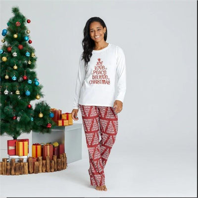 Pijamas Navidad Familia <br/> Abeto con letras de Navidad
