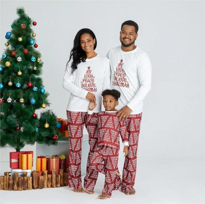 Pijamas Navidad Familia <br/> Abeto con letras de Navidad