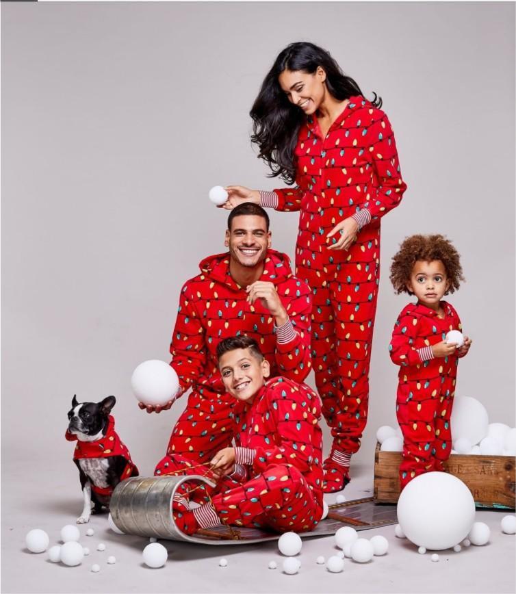 Pijamas Navidad Familia <br/> Rojo con Luces de Navidad