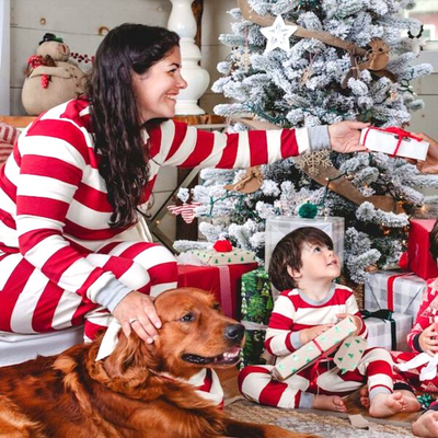 Pijamas Navidad Familia <br/> Rayas Rojas y Blancas